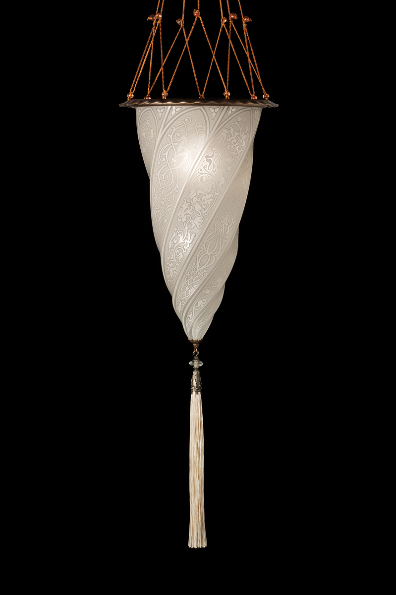 Lampada Fortuny Cesendello in vetro bianco
