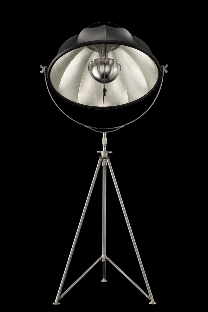 Fortuny Studio 76 floor black & silver lamp with steel tripod