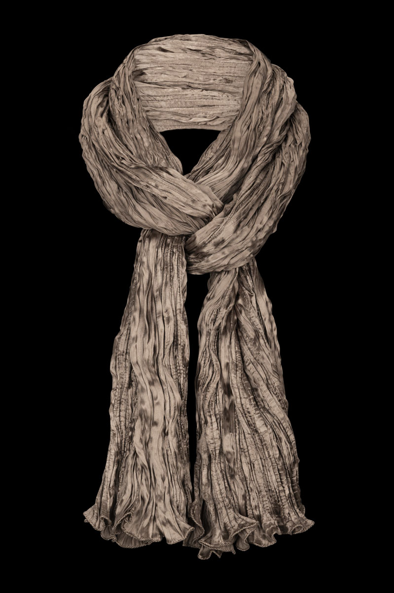 Fortuny crinkled crepe satin smoke brown silk scarf