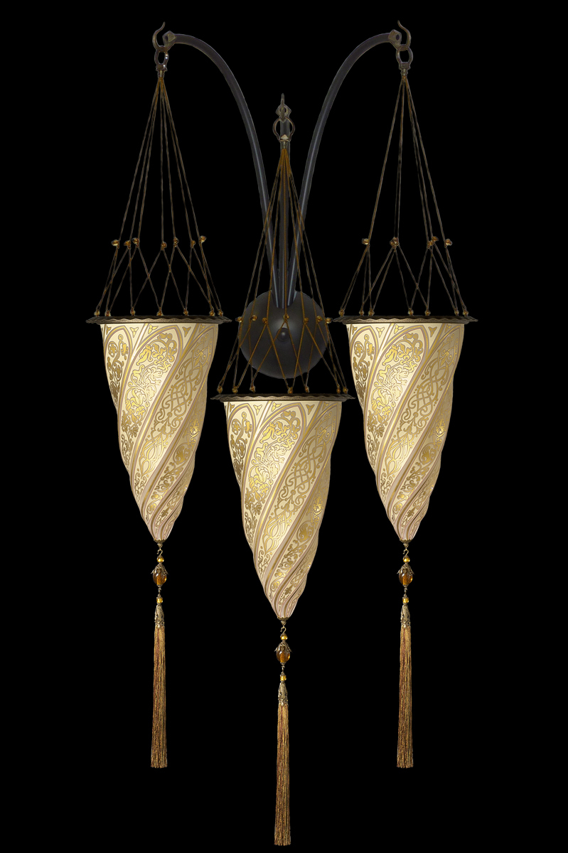 Lampada Fortuny Cesendello in vetro oro a muro ad arco triplo