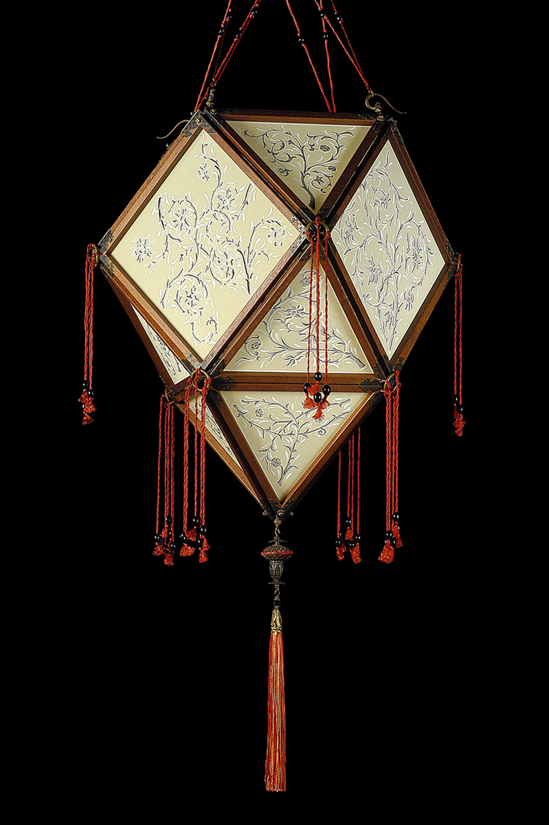 Lampada Fortuny Concubine Imperiale in seta con struttura in legno