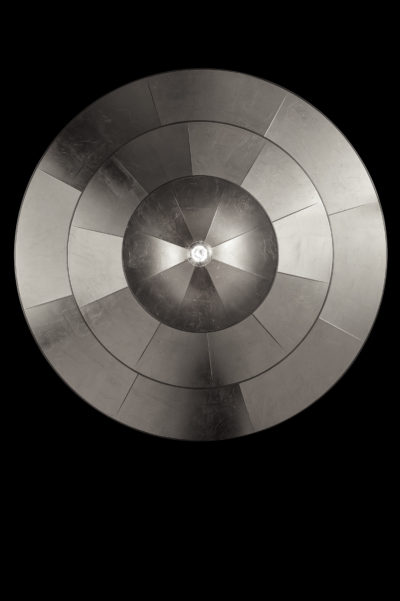 Lampada Icaro 3 dischi in fibra di vetro argento vista da sotto