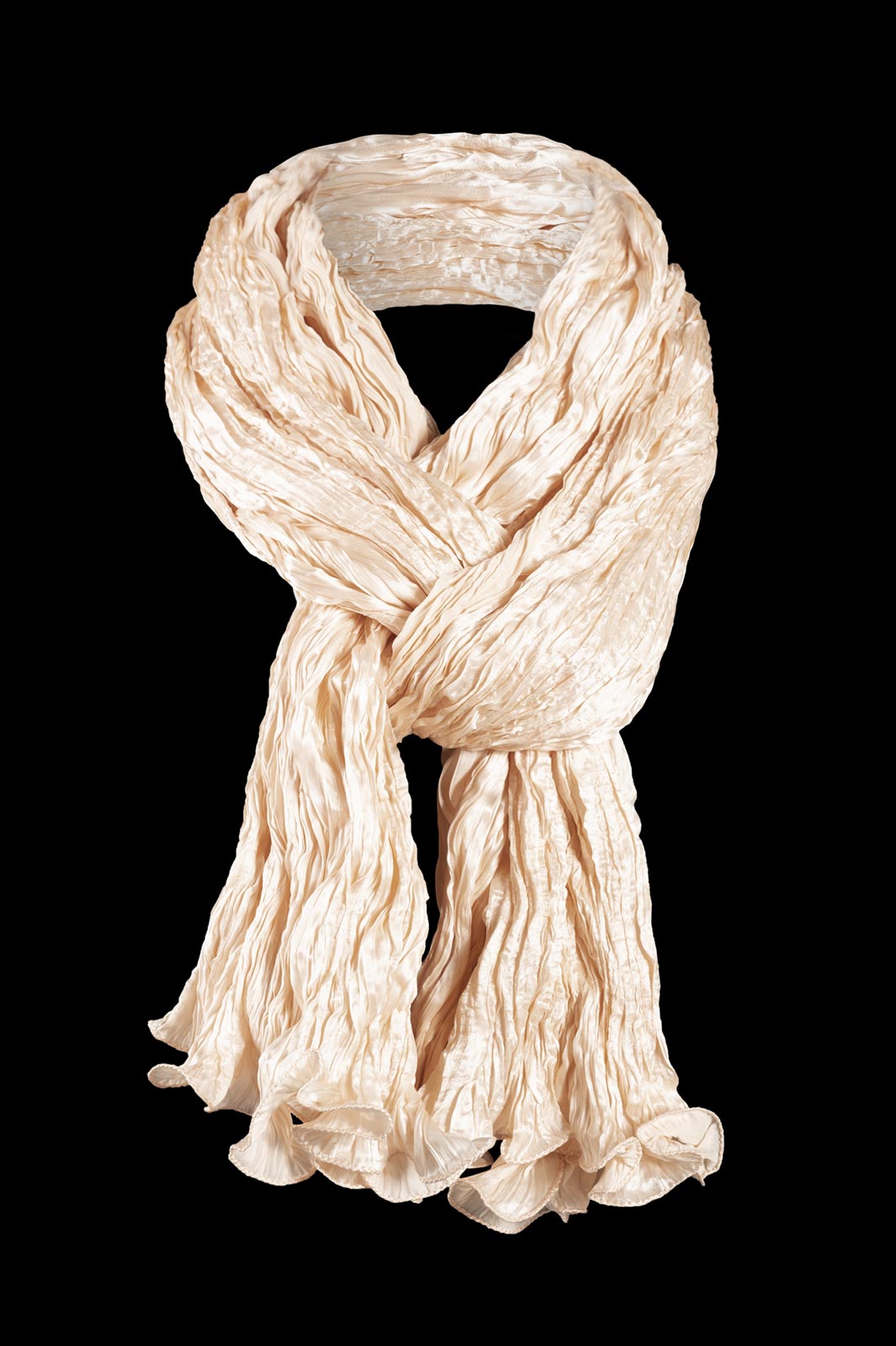 Fortuny crinkled crepe satin silk scarf