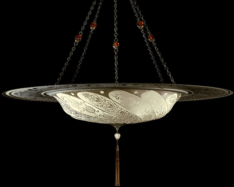 Lampada Fortuny Scudo Saraceno Classic in seta avorio con anello metallico