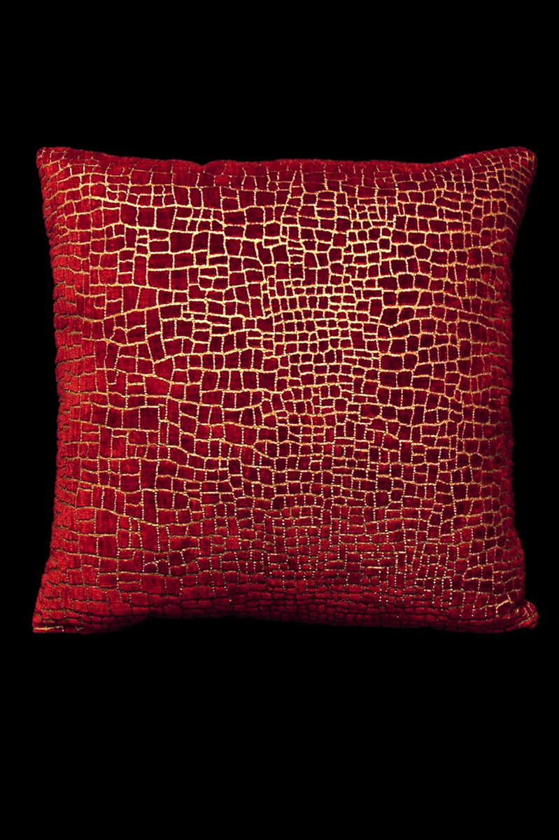 Cuscino quadrato Venetia Studium Mosaico in velluto stampato rosso scuro - fronte