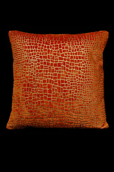 Cuscino quadrato Venetia Studium Mosaico in velluto stampato arancione - fronte