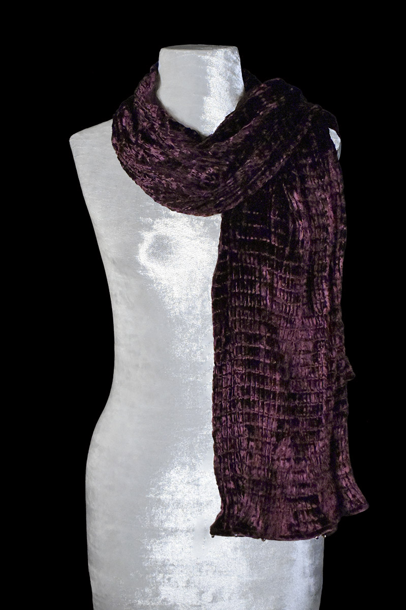 Fortuny dark plum pleated velvet scarf