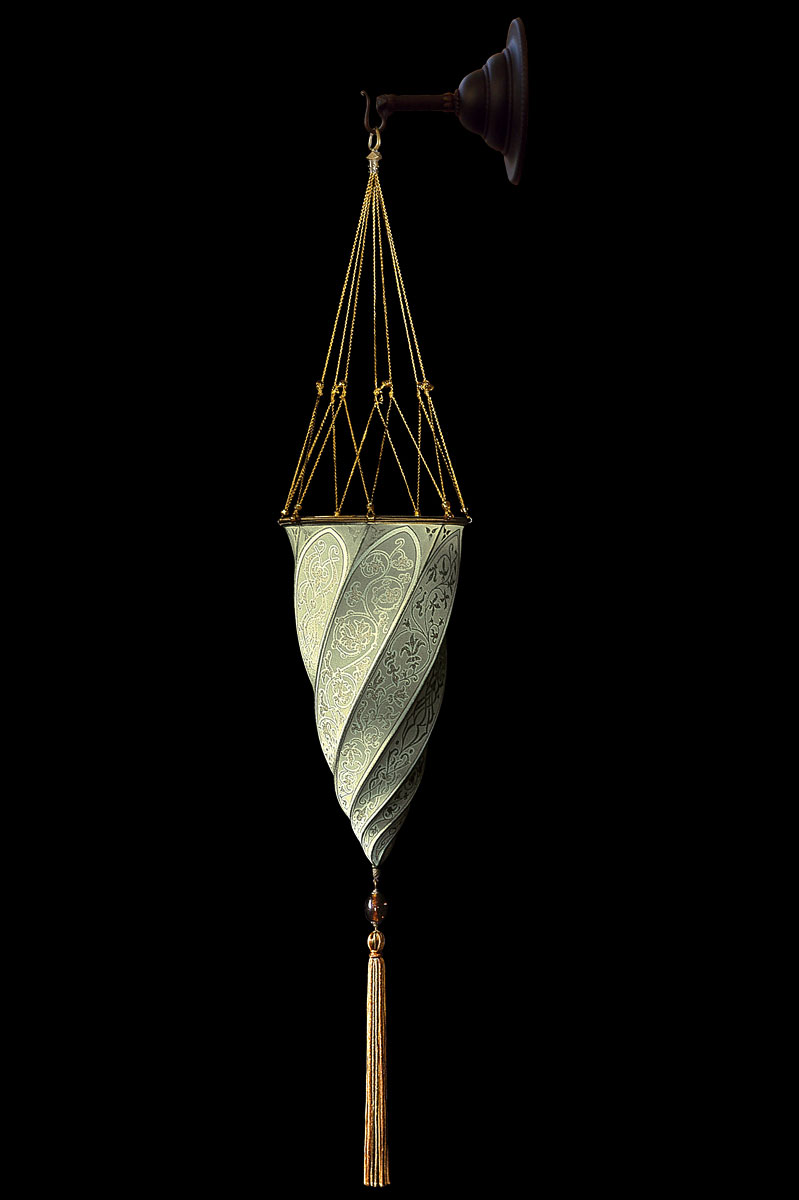 Lampada Fortuny Cesendello Classic da muro in seta grigio salvia
