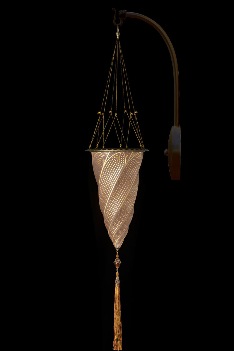 Lampada Fortuny Cesendello ad arco in vetro oro mosaico