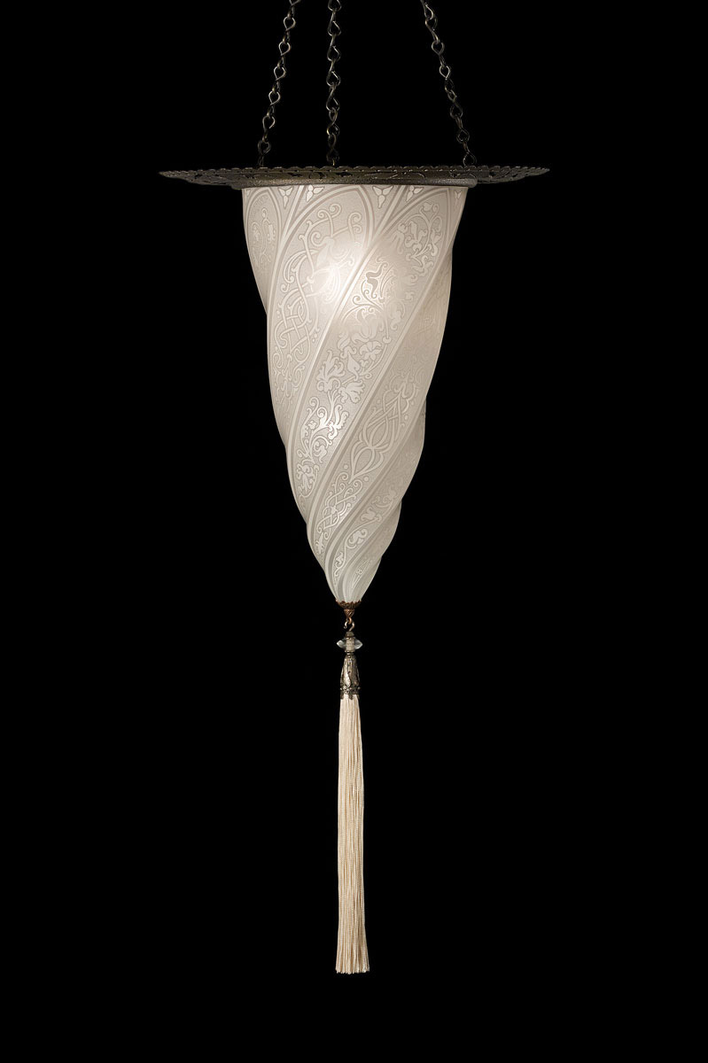 Fortuny Cesendello white classis glass lamp with metal ring