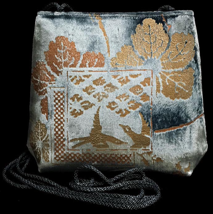 Fortuny Gioia blue green hand printed velvet bag
