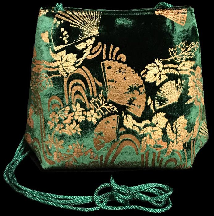 Borsa Fortuny Gioia in velluto verde abete stampato a mano