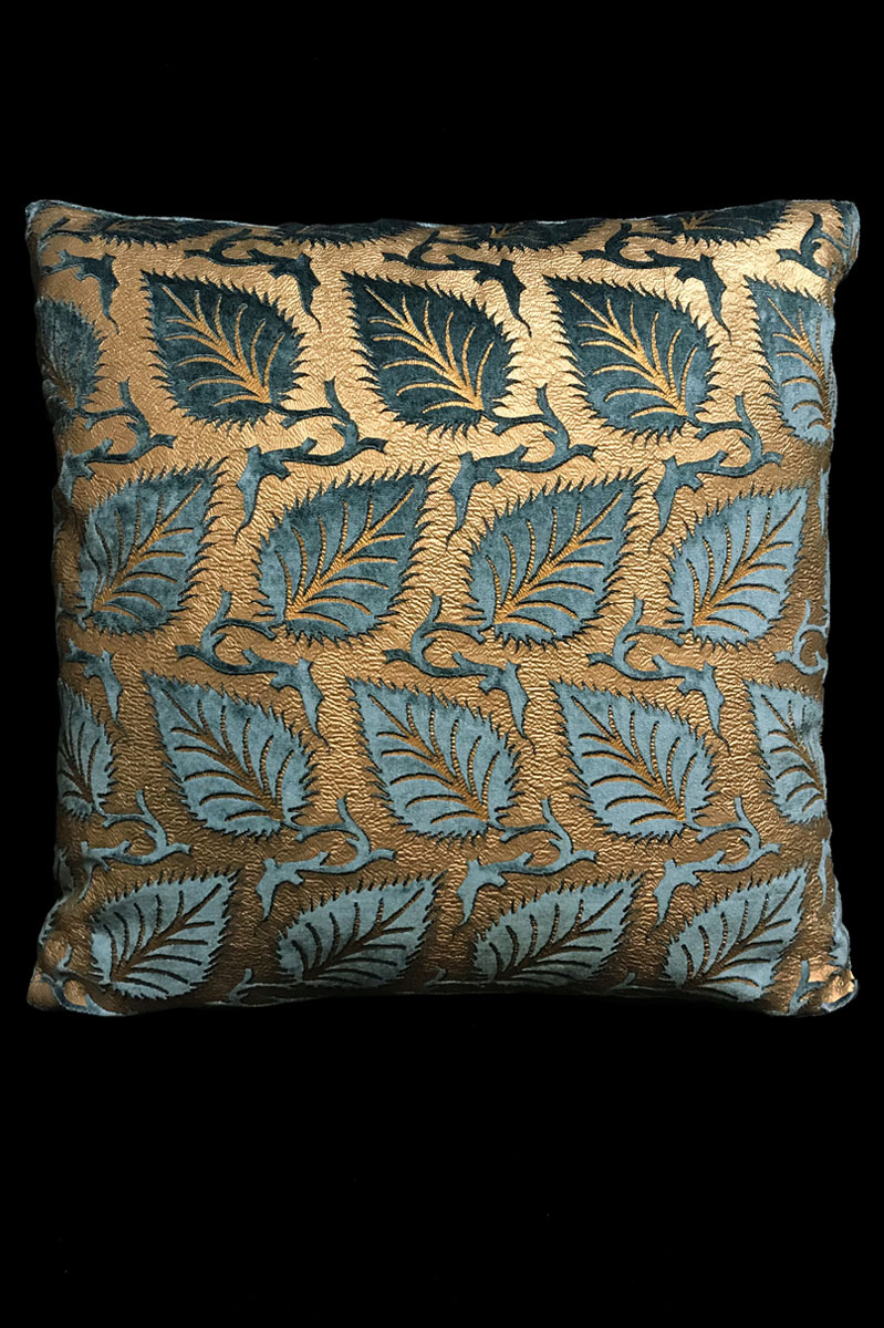 Venetia Studium Heliantus teal blue printed velvet cushion