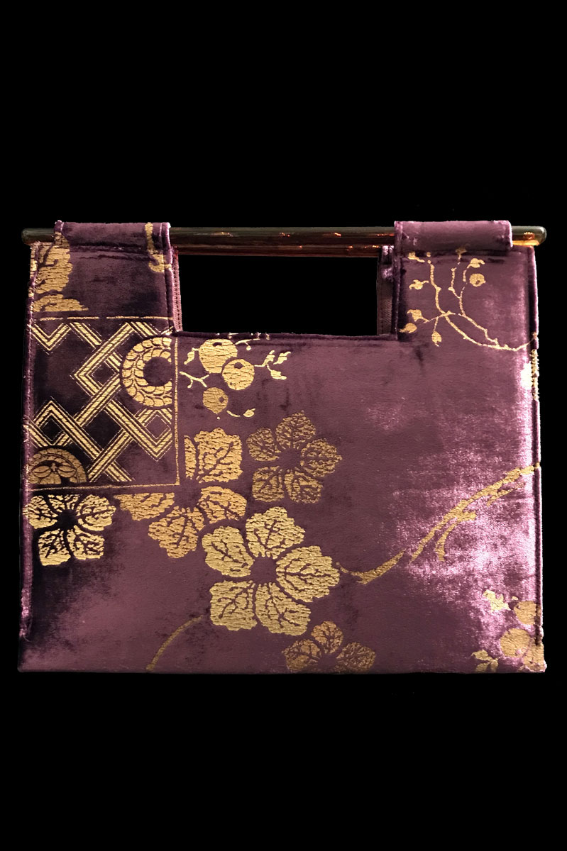 Borsa Fortuny Aiko in velluto nero stampato a mano