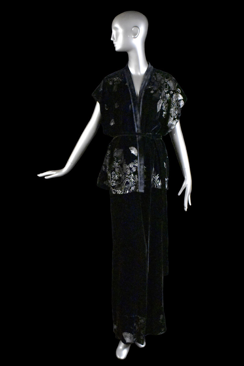 Completo Ventagli con giacca e pantaloni in velluto stampato nero - Fortuny