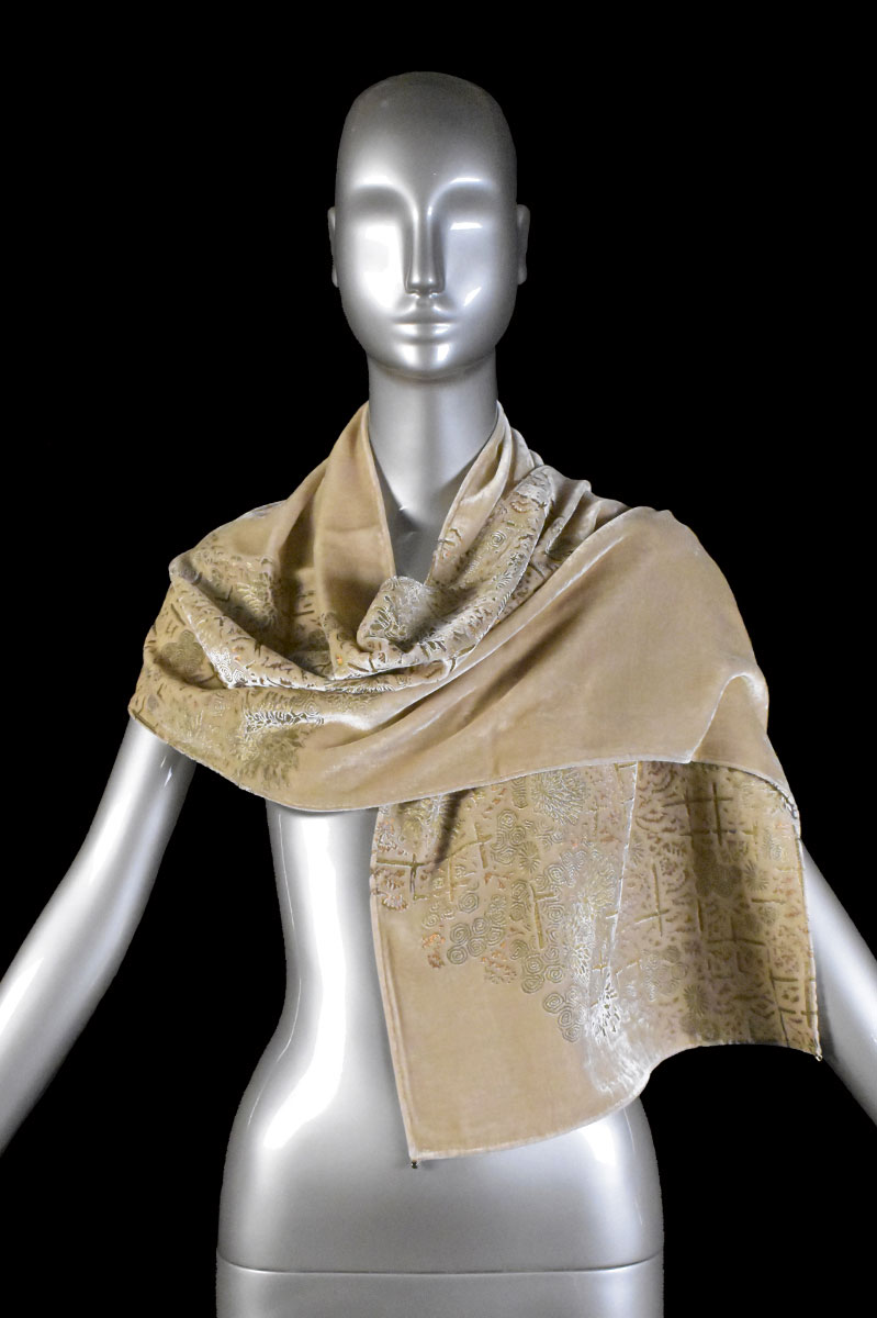 Sciarpa Fortuny in velluto stampato con perle in vetro di Murano