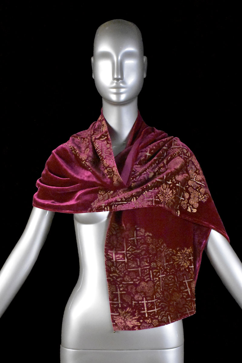 Sciarpa Fortuny in velluto stampato con perle in vetro di Murano