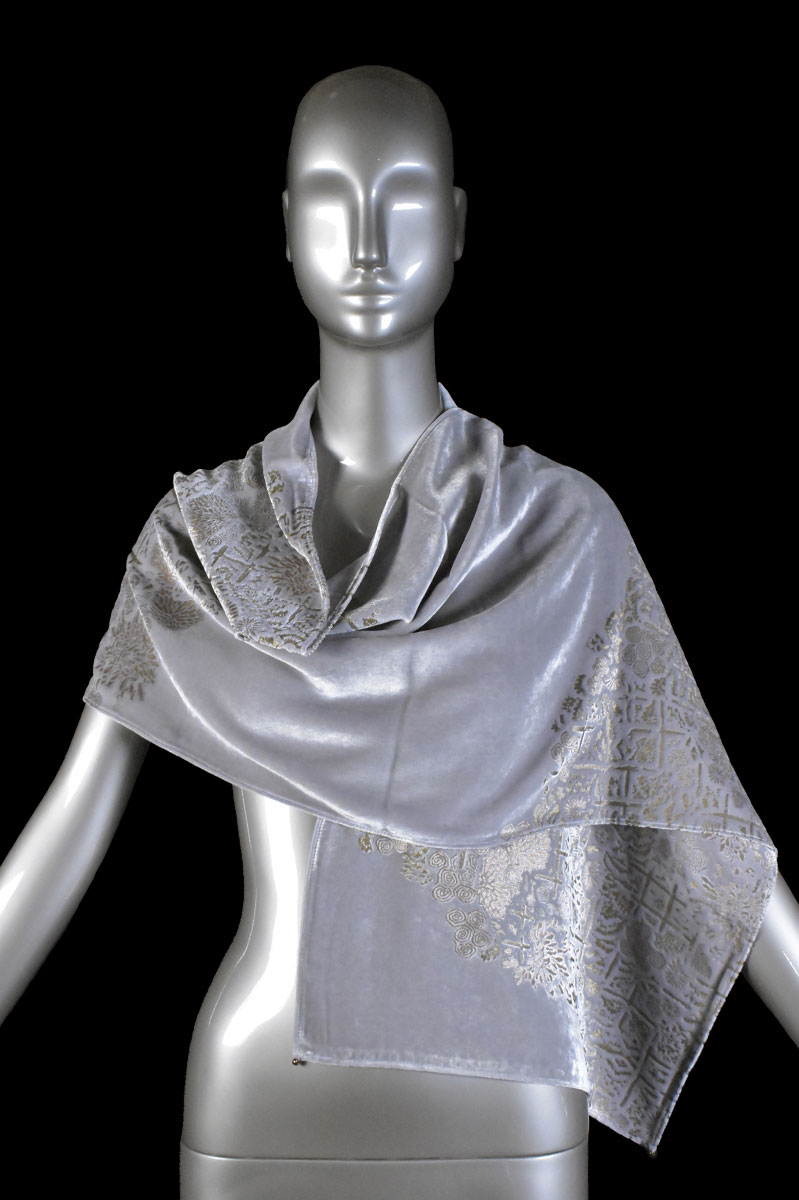 Sciarpa Fortuny in velluto stampato con perle in vetro di Murano