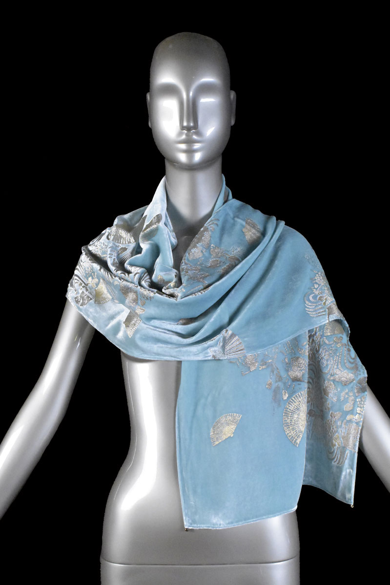 Sciarpa Fortuny in velluto stampato con perle in vetro di Murano
