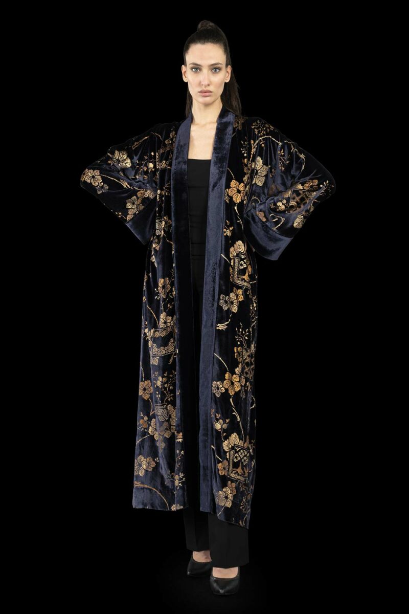 Fortuny printed velvet long evening coat