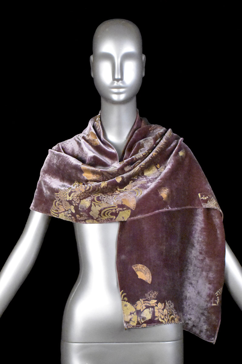 Sciarpa Fortuny in velluto stampato con perle in vetro di Murano