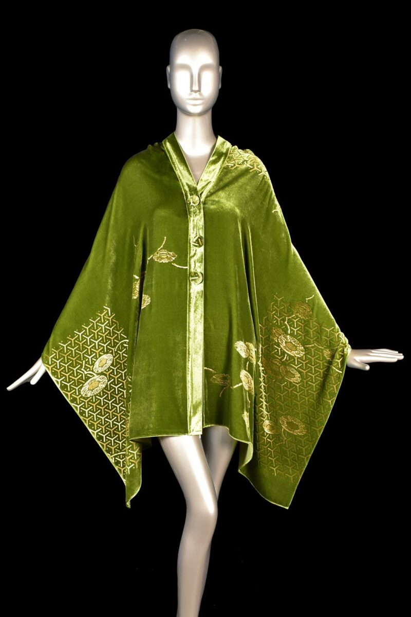 Fortuny printed velvet stole with buttons front
