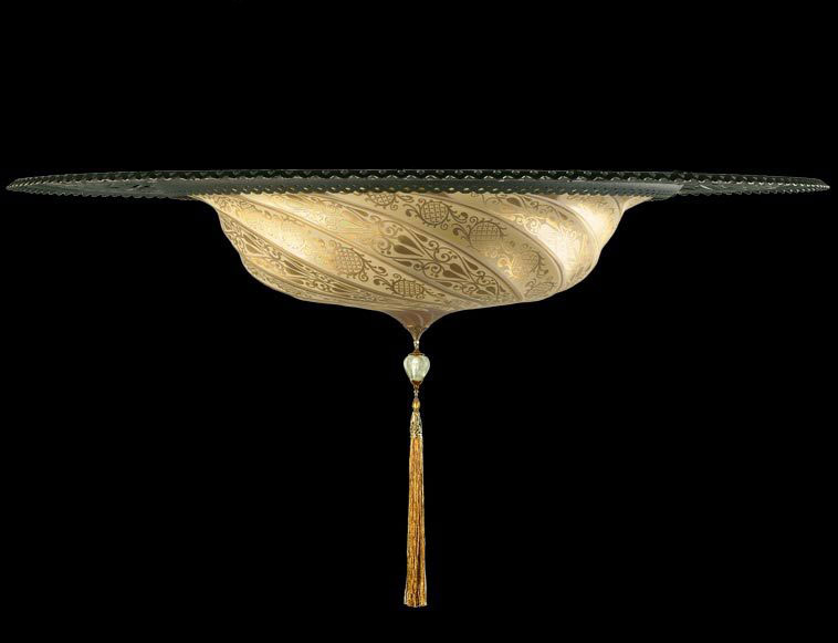 Fortuny Scudo Saraceno gold classic glass lamp with metal ring