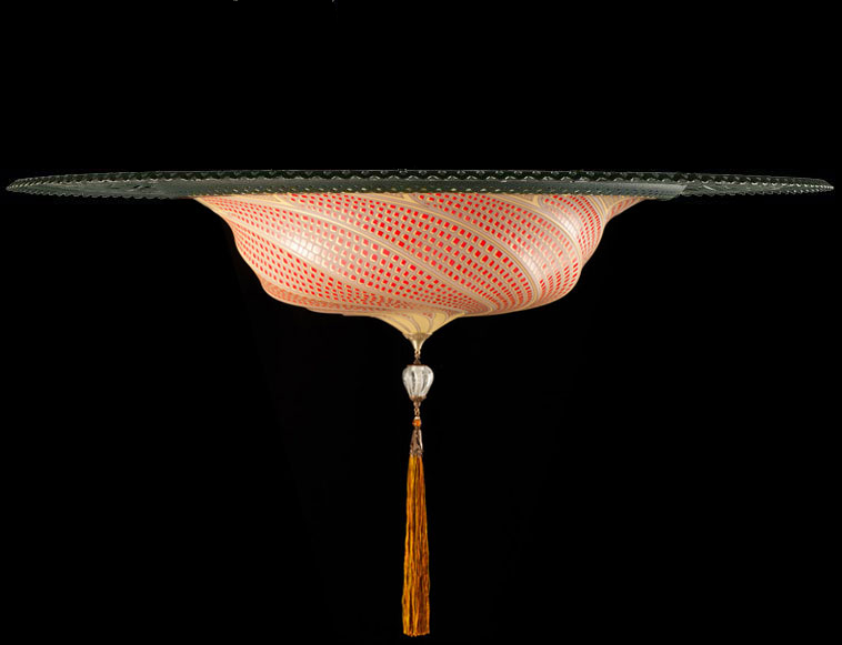 Fortuny Scudo Saraceno red mosaic glass lamp with metal ring