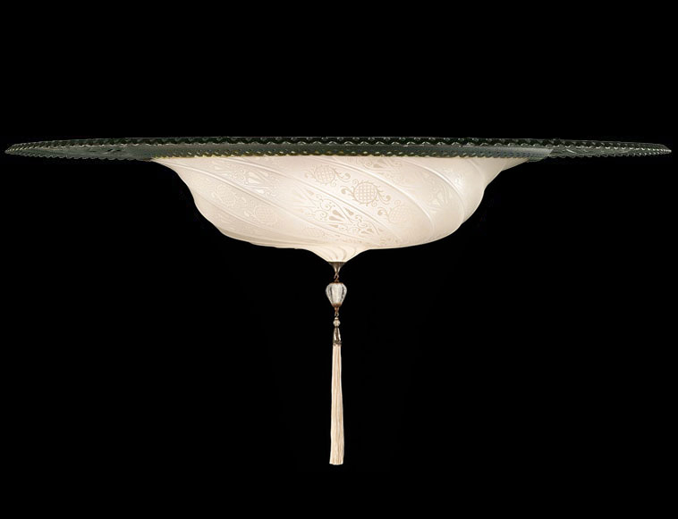 Fortuny Scudo Saraceno white classic glass lamp with metal ring