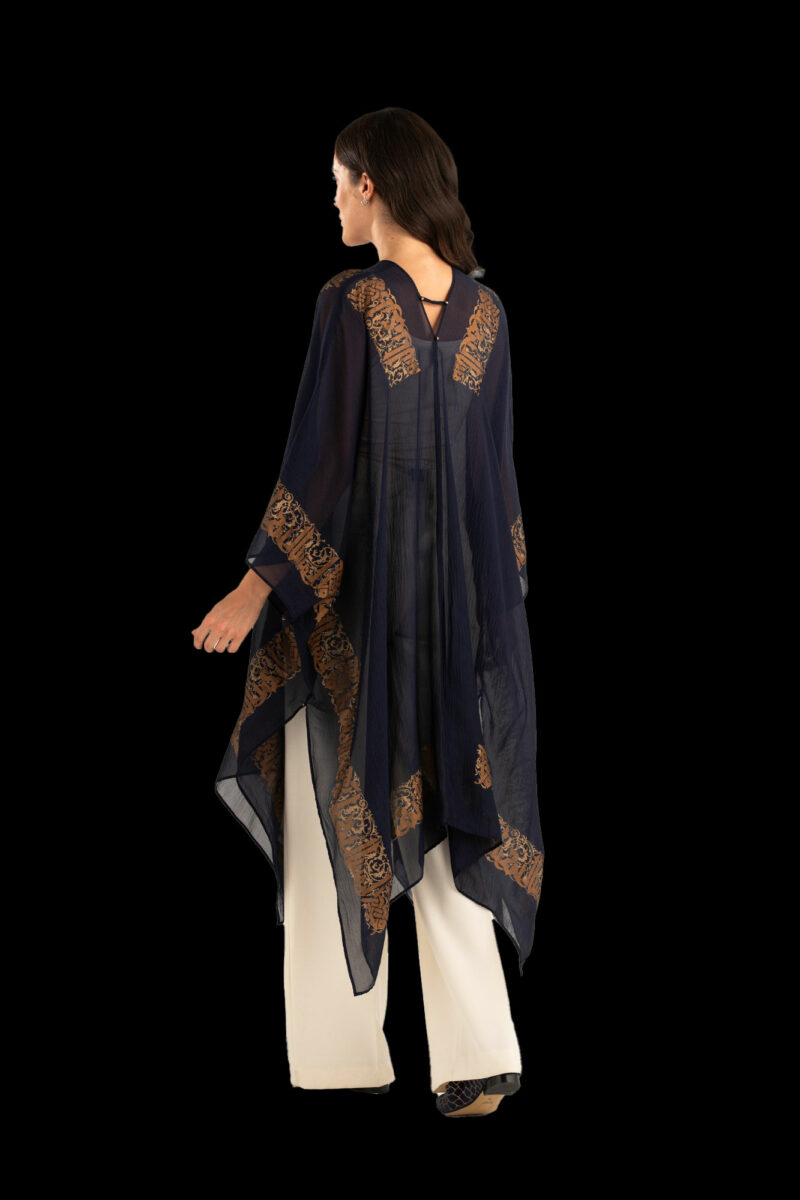 Esther Soprabito da Sera in Crepe Georgette | Arabo Blu Notte