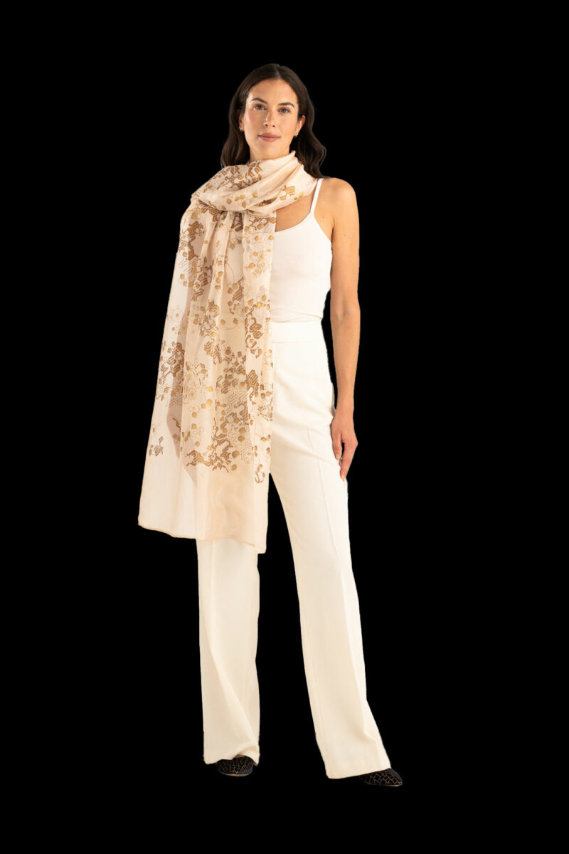 Sciarpa in Crepe Georgette | Ramage Rosa pesca