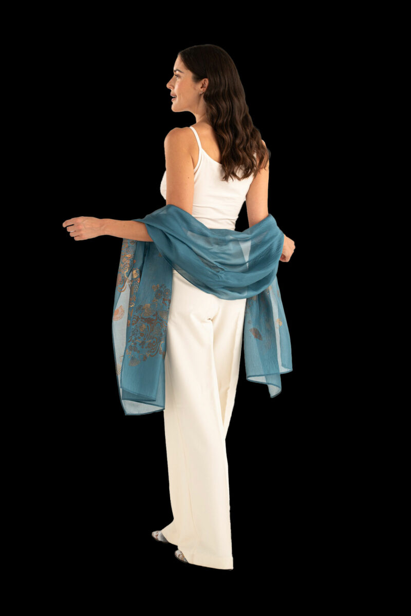 Sciarpa in Crepe Georgette | Ventagli Teal chiaro
