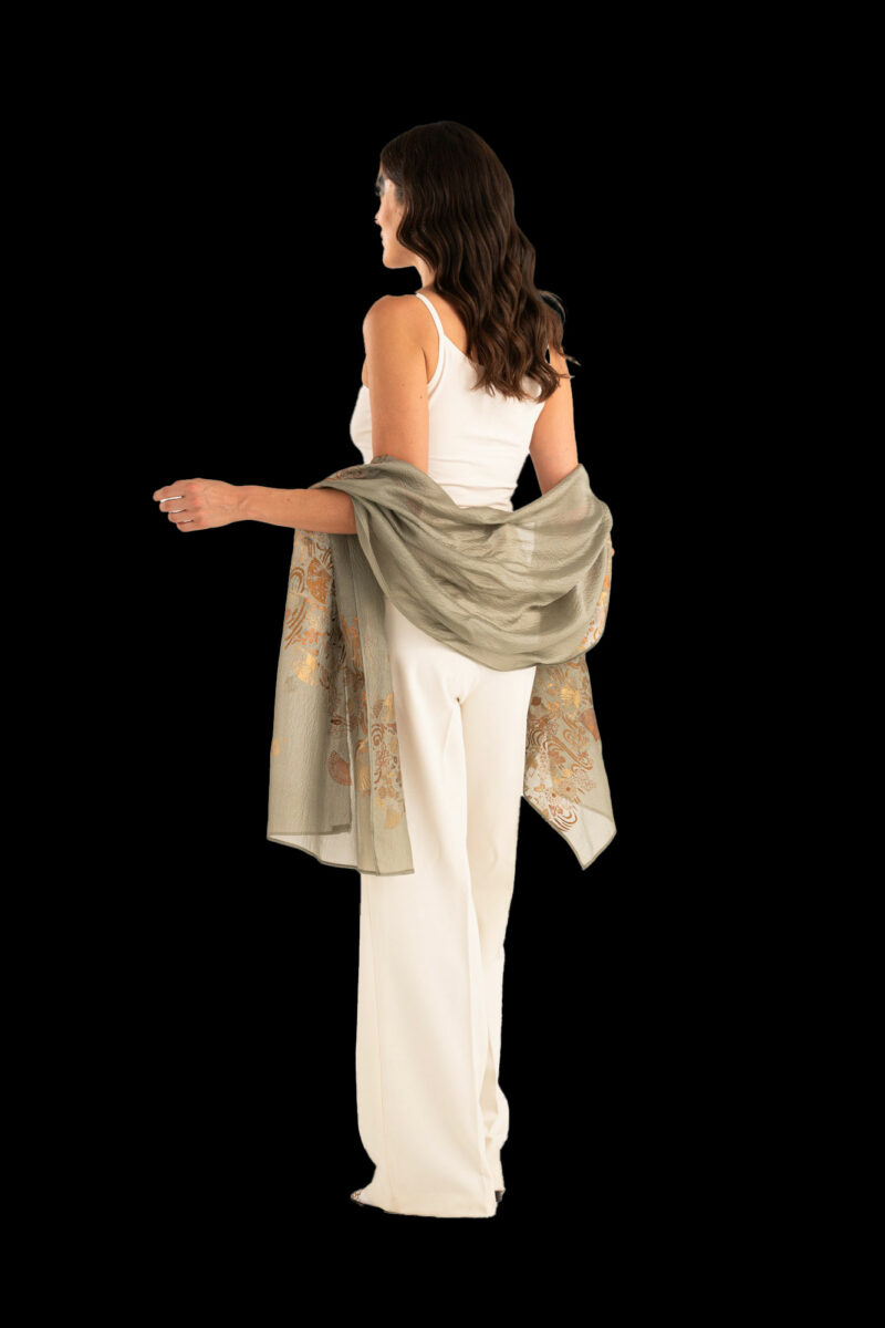 Sciarpa in Crepe Georgette | Ventagli Verde Salvia