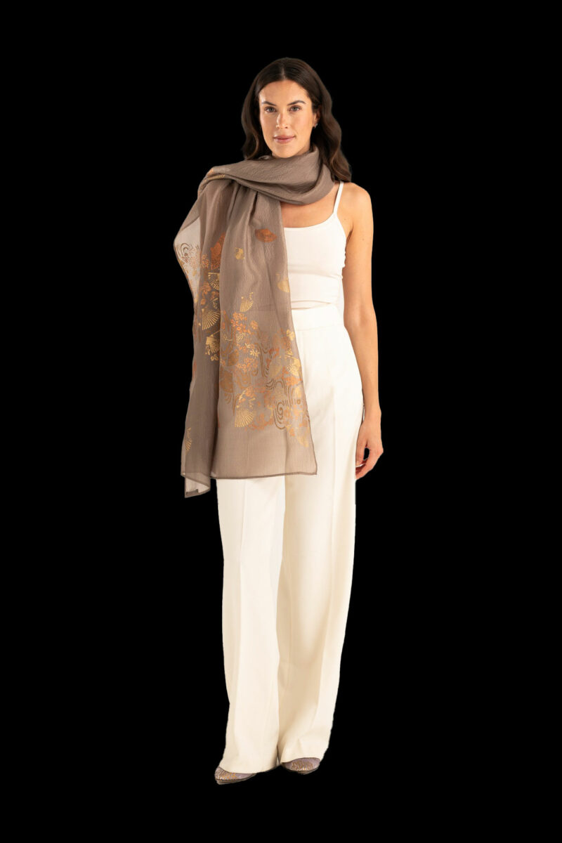 Sciarpa in Crepe Georgette | Ventagli Marron glacé